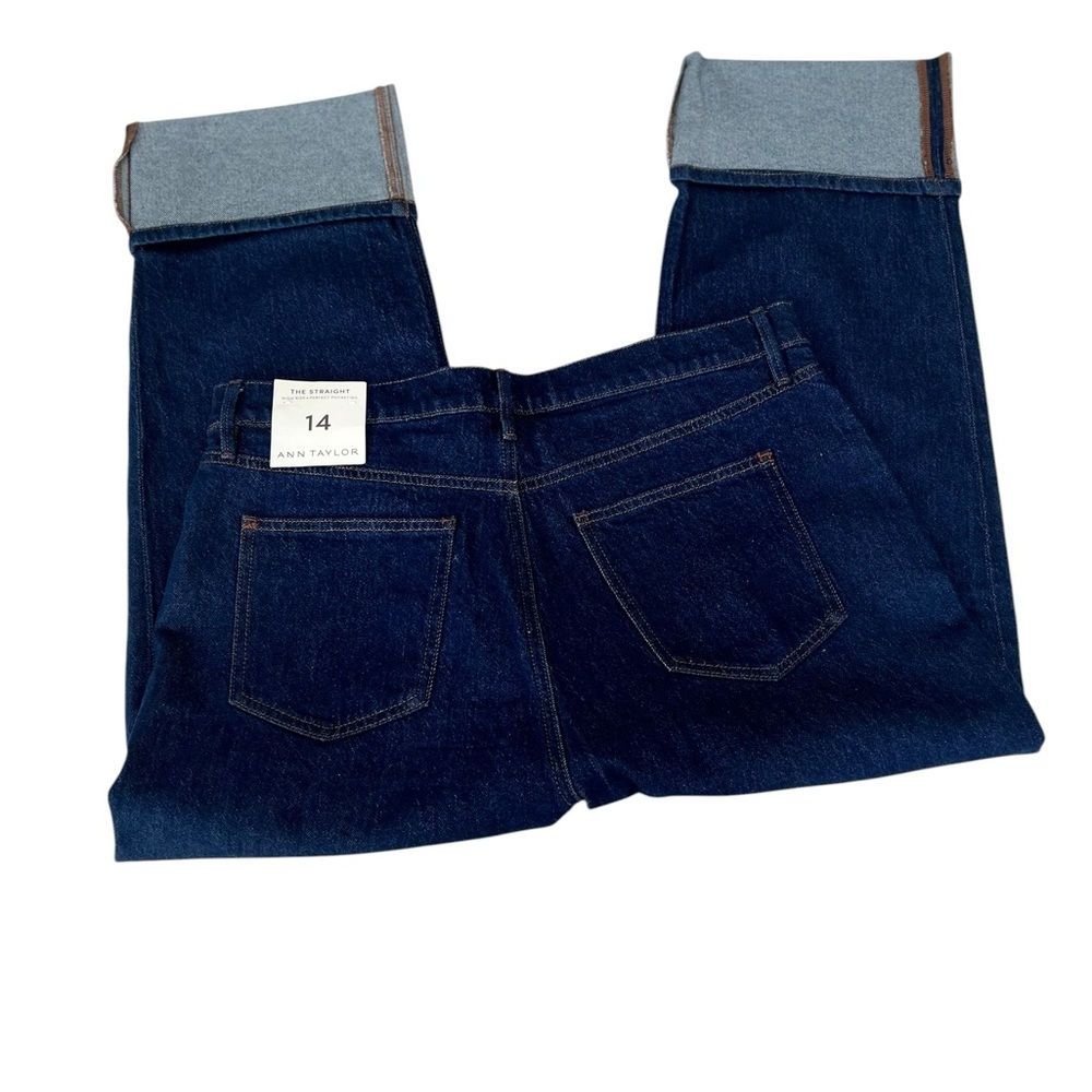 Ann Taylor The Straight Jeans High Rise Dark Wash Perfect Pocket size 14 Cropped - Picture 5 of 11